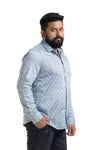 Plus SizeFull Sleeve Ice bluePrinted Shirt- 1097