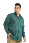 Plus SizeFull Sleeve Bottle Green Printed Shirt-1088