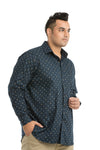 Plus SizeFull Sleeve Dark Blue Printed Shirt-1089