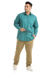 Plus SizeFull Sleeve Teal Blue Printed Shirt-1084