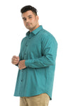 Plus SizeFull Sleeve Teal Blue Printed Shirt-1084