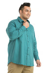 Plus SizeFull Sleeve Teal Blue Printed Shirt-1084
