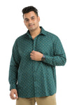 Plus SizeFull Sleeve Bottle Green Printed Shirt-1088