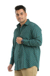 Plus SizeFull Sleeve Bottle Green Printed Shirt-1088