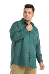 Plus SizeFull Sleeve Bottle Green Printed Shirt-1088